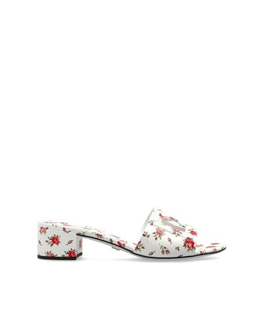 Dolce & Gabbana White Leather Heeled Mules