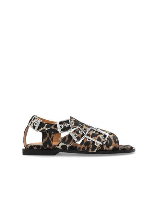 Ganni Black Animal Print Sandals