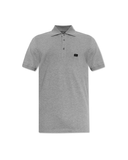 Dolce & Gabbana Gray Cotton Polo With Appliqué for men