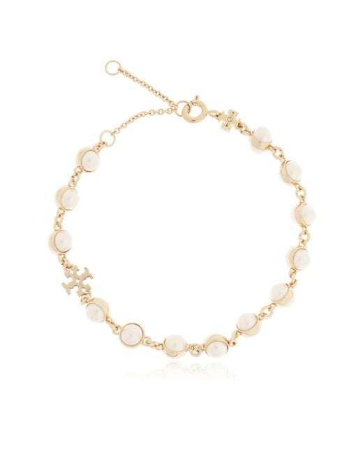 Tory Burch White Bracelet With Glass Pearls