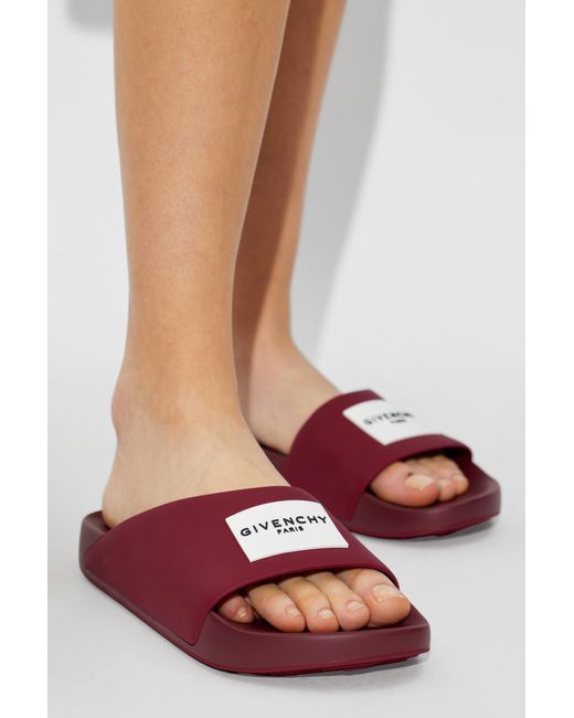 Givenchy Red Rubber Slides With Logo