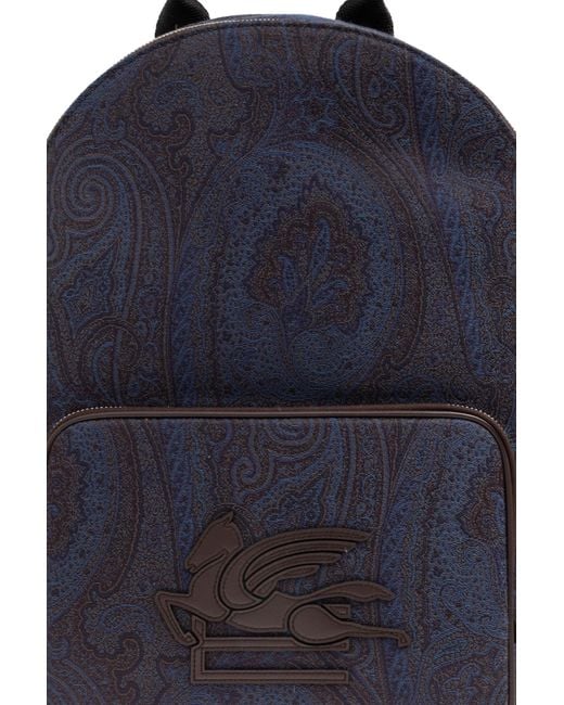 Etro Blue Patterned Backpack With Logo for men