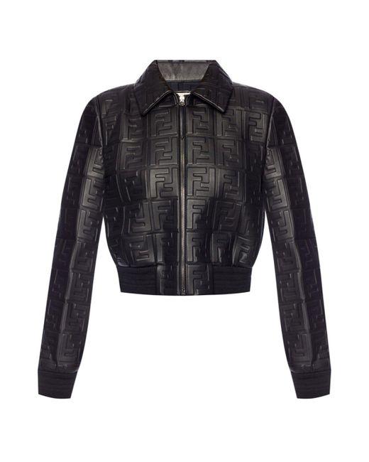 Fendi Black Cropped Ff Motif Embossed Jacket
