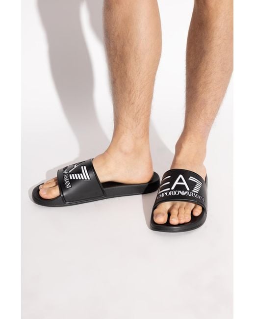 EA7 Black Rubber Flip-Flops With Logo for men