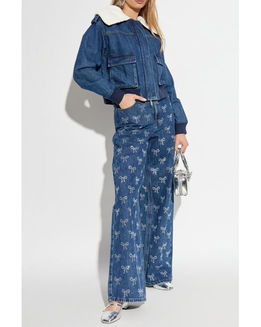Self-Portrait Blue Denim Jacket With Detachable Collar