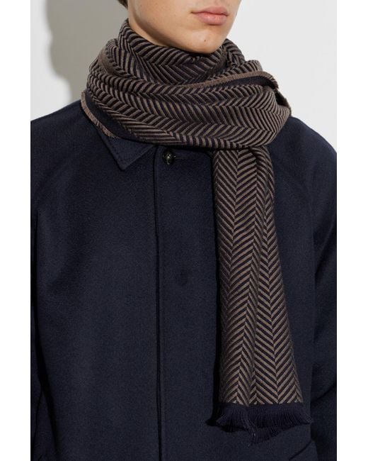 Giorgio Armani Black Wool Scarf With Herringbone Pattern for men