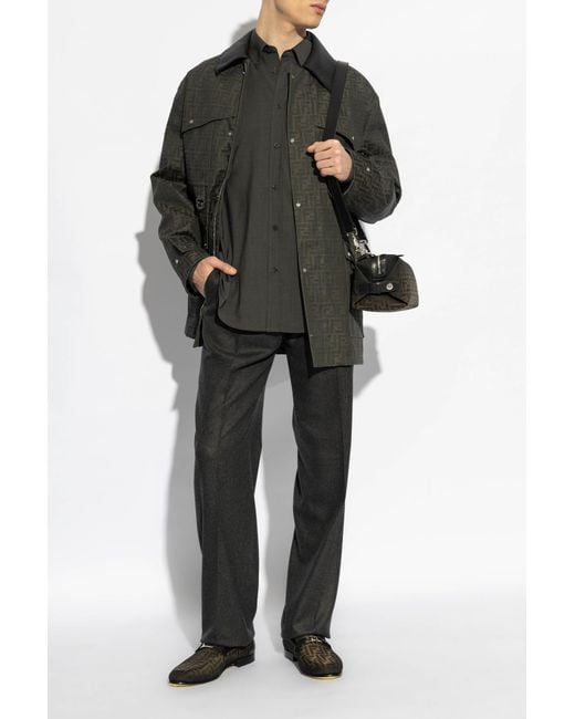 Fendi Black Jacket With Leather Collar for men