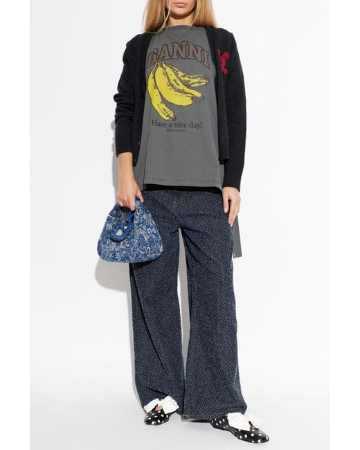 Ganni Gray T-Shirt With Drawstring Sides