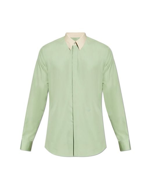 Fendi Blue Cotton Shirt With Embroidered Logo for men