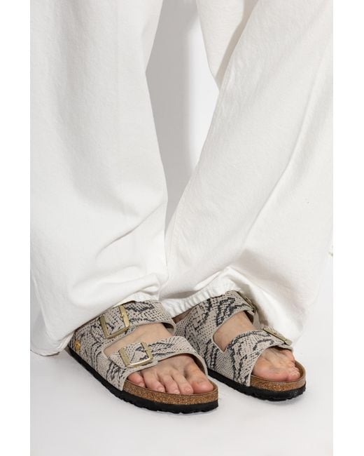 Birkenstock White 'Arizona Rivet Logo' Slides