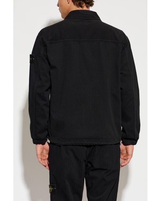 Stone Island Black Jacket With Logo Patch for men
