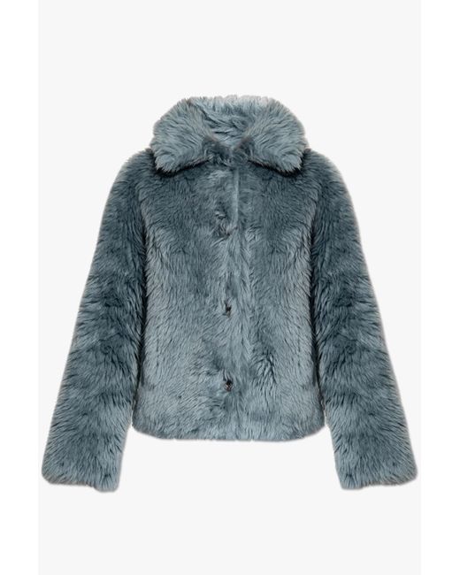 Yves Salomon Blue Short Faux Fur Coat