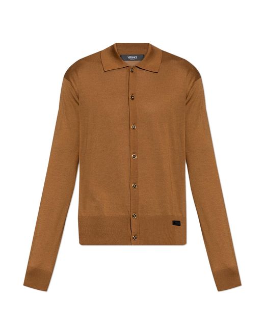 Versace Brown Cardigan With Logo Patch for men