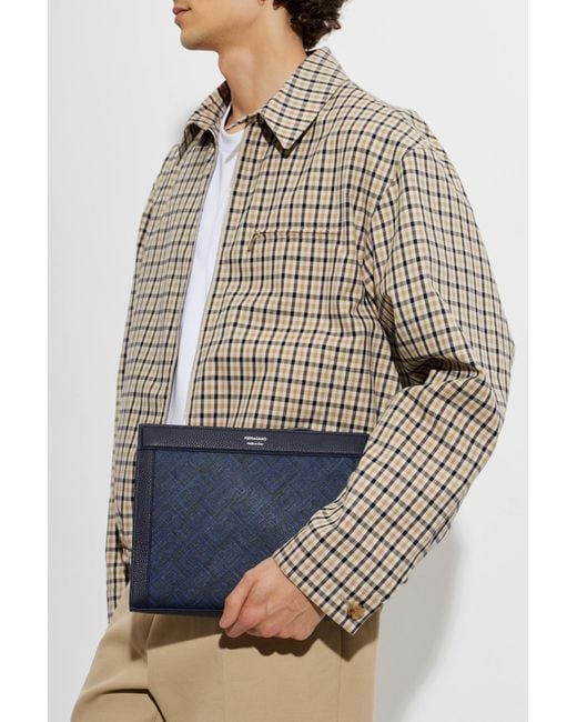 Ferragamo Blue Wristlet Pouch With Strap for men