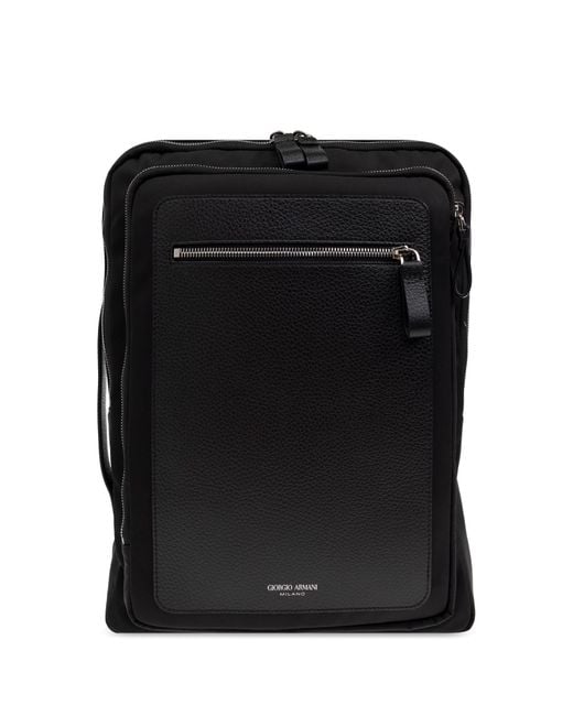 Giorgio Armani Black Backpack With Printed Logo for men