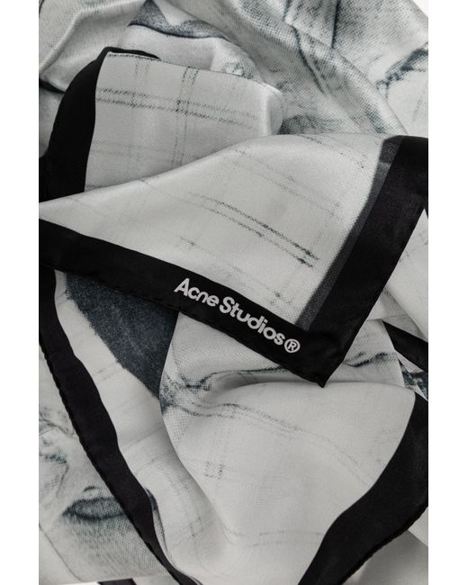 Acne Gray Silk Scarf With Pattern