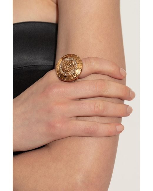 Versace Metallic Ring With Shimmering Crystals