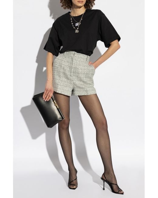 Dolce & Gabbana White Tweed Shorts With Lurex Thread