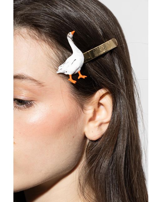 Moschino White Hair Clip With A Goose Motif