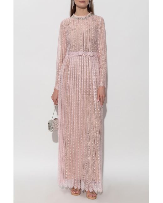 Self-Portrait Pink Lace Dress With Belt