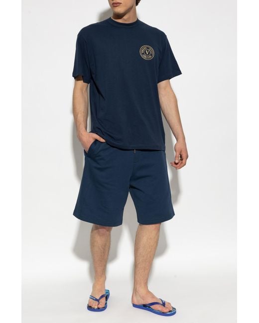 Versace Jeans Couture Blue T-Shirt With Printed Logo for men