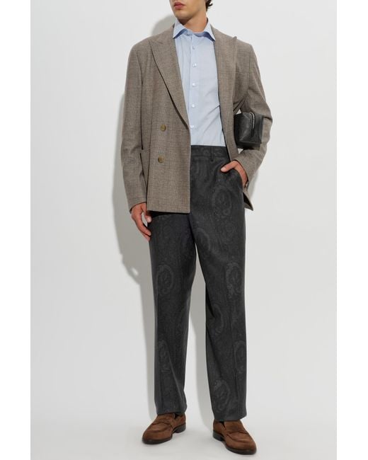 Etro Blue Cotton Shirt With Embroidered Logo for men