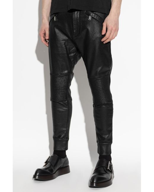 DSquared² Black Waxed Trousers for men