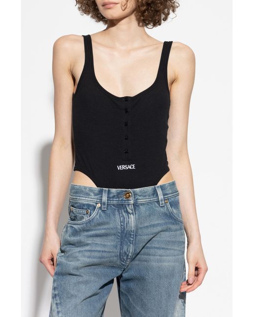 Versace Black Bodysuit With Embroidered Logo