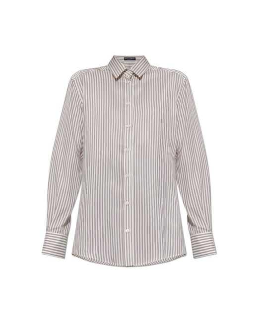 Dolce & Gabbana White Silk Shirt With Striped Pattern