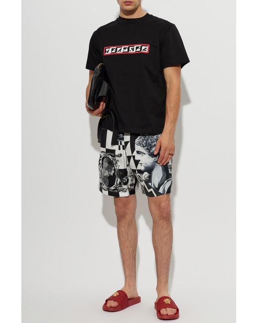 Versace Black Silk Shorts With A Pattern for men
