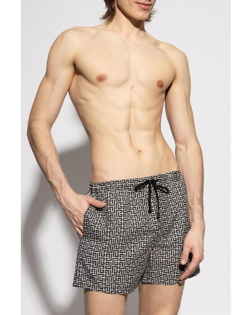 Balmain Gray Swim Shorts for men