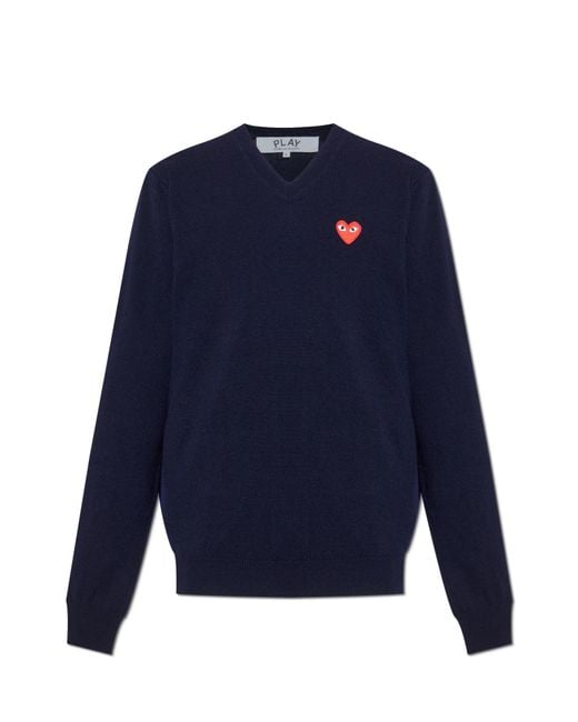 COMME DES GARÇONS PLAY Blue V-Neck Sweater for men