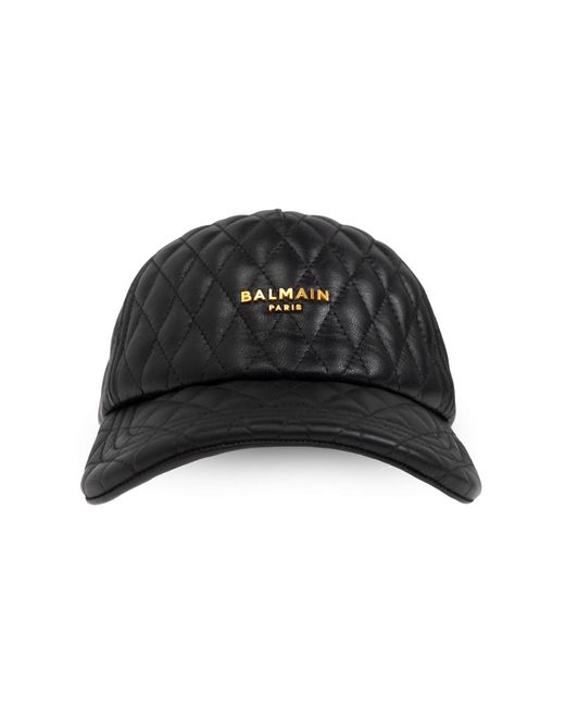 Balmain Black Leather Baseball Cap for men