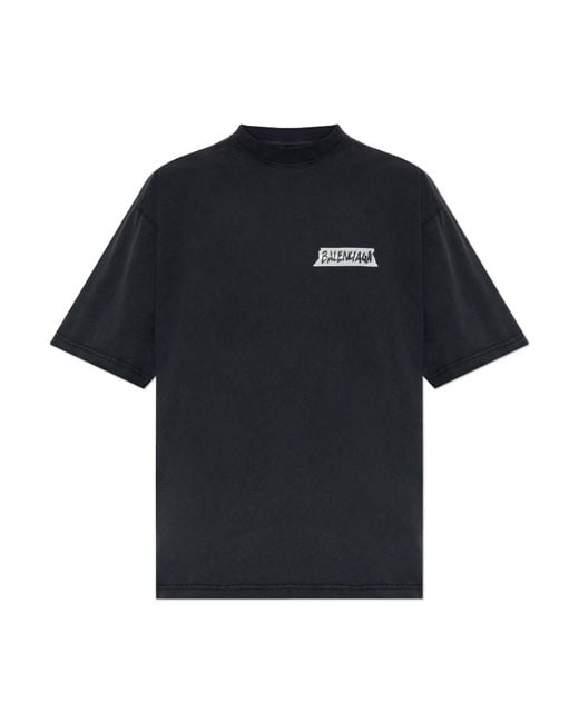 Balenciaga Black T-Shirt With Vintage Effect for men