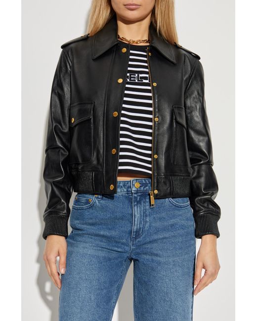 MICHAEL Michael Kors Black Leather Jacket With Epaulettes