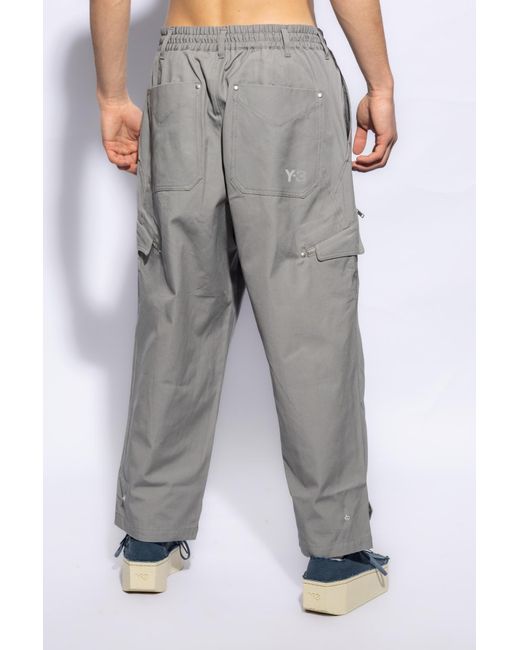 Y-3 Gray Cotton Cargo Trousers, for men