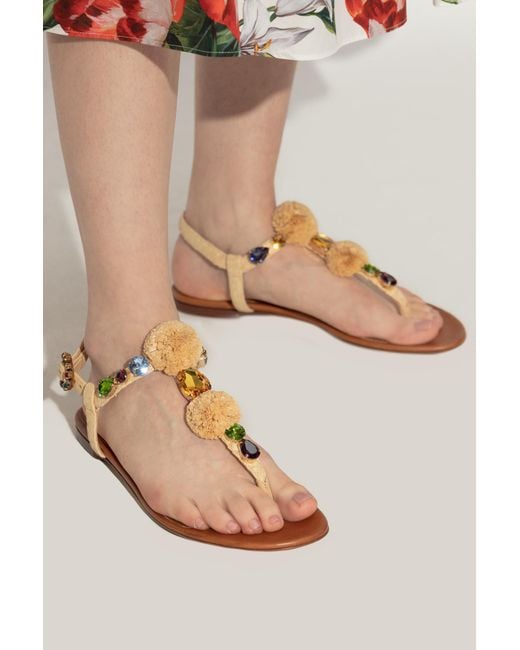 Dolce & Gabbana Natural Sandals With Shimmering Embellishments