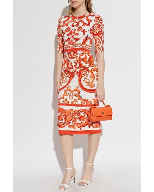Dolce & Gabbana White Silk Dress With "Majolica" Print