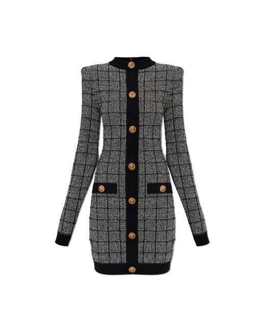 Balmain Black Tweed Dress With Lurex Thread
