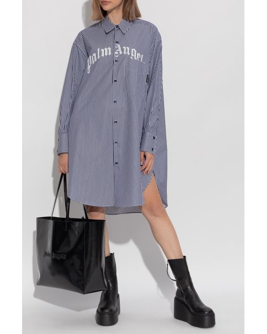 Palm Angels Blue Oversize Shirt Dress