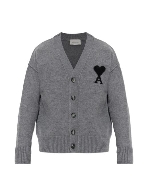 AMI Gray Wool Cardigan for men