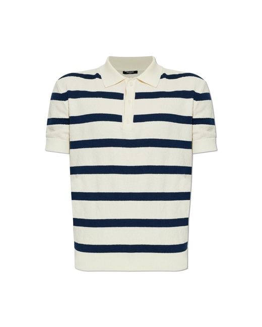Balmain Natural Striped Pattern Polo for men