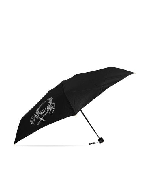 Moschino Black Small Folding Umbrella With Logo