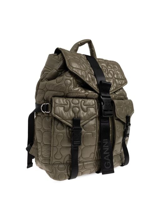 Ganni Green Quilted Backpack