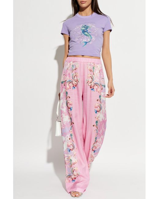 Versace Jeans Couture Purple T-Shirt With Print And Shimmering Sequins