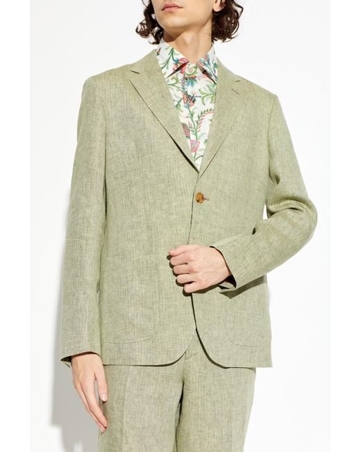 Etro White Linen Herringbone-Patterned Blazer for men