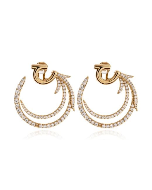 Ferragamo Metallic Round Clip-On Earrings With Shimmering Crystals