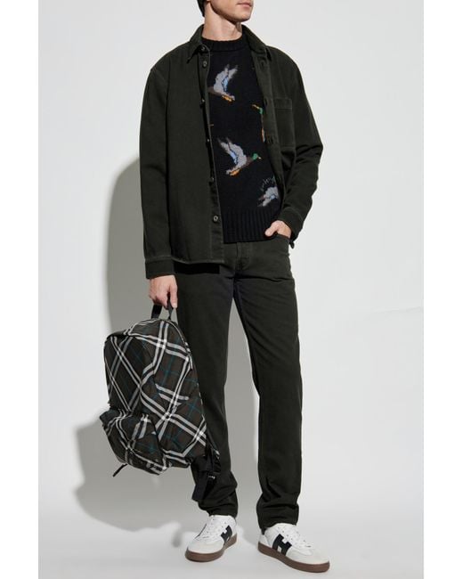 Burberry Black Denim Shirt With Pocket for men