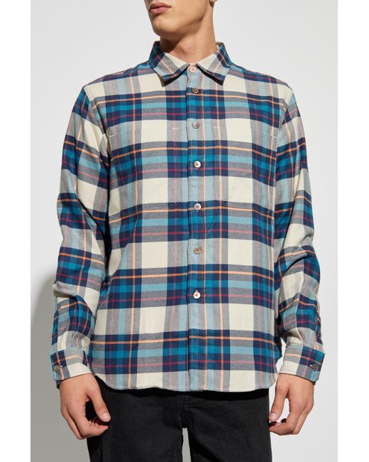 Paul Smith Blue Checked Pattern Shirt for men