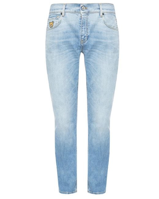 Moschino Blue Embroidered Teddy Bear Jeans for men